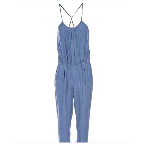 Zara | Z1975 Denim Chambray Halter Jogger Jumpsuit - Picture 10 of 11